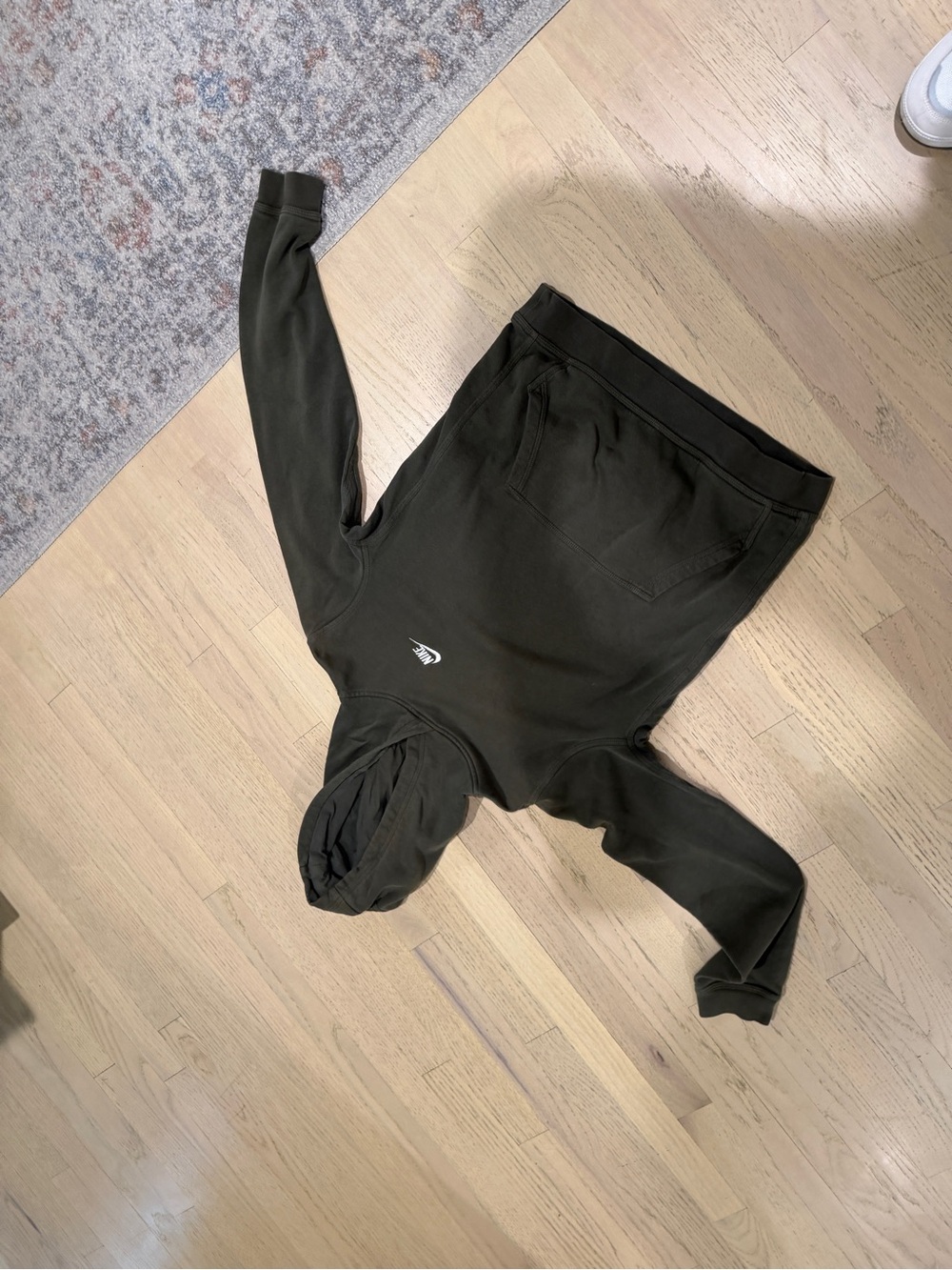 Nike Kids Olive Green Hoodie Sweatshirt with Small White Swoosh